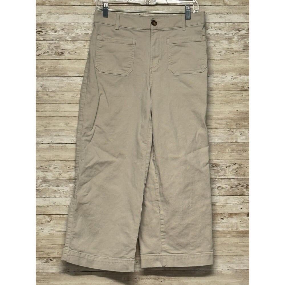 LOFT The Palmer Wide Leg Pants Beige Patch Pocket Twill Womens 6